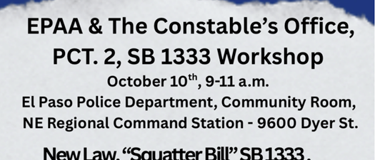 EPAA & Constable's Office, PCT 2,  10/10 from  9-11 a.m.